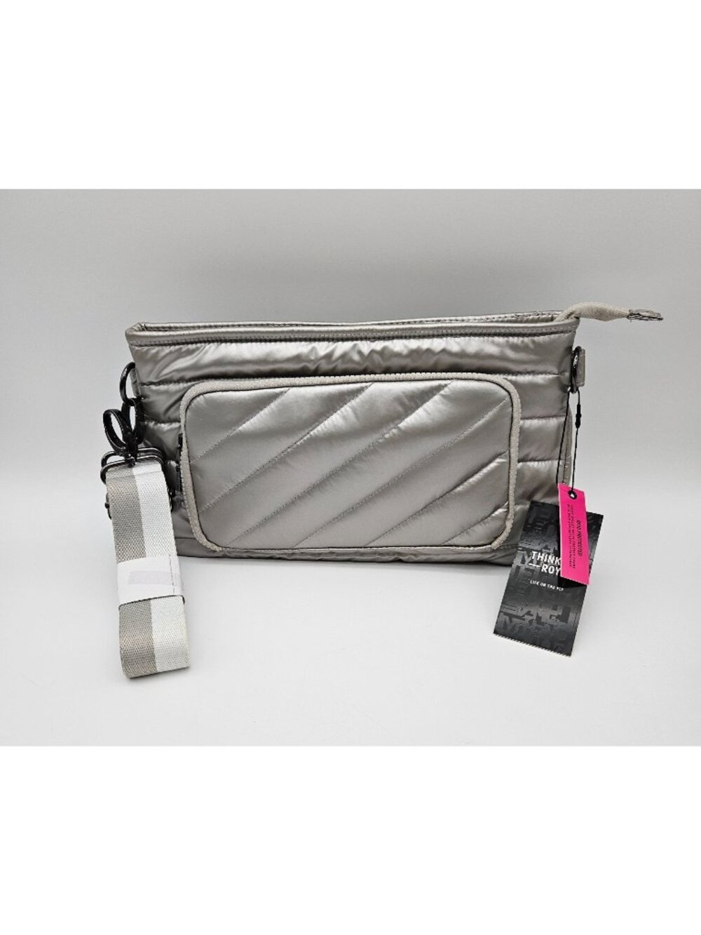 Think Royln Quilted Puffer Metallic Silver Crossbody Handbag w/ Mini Bag NWT